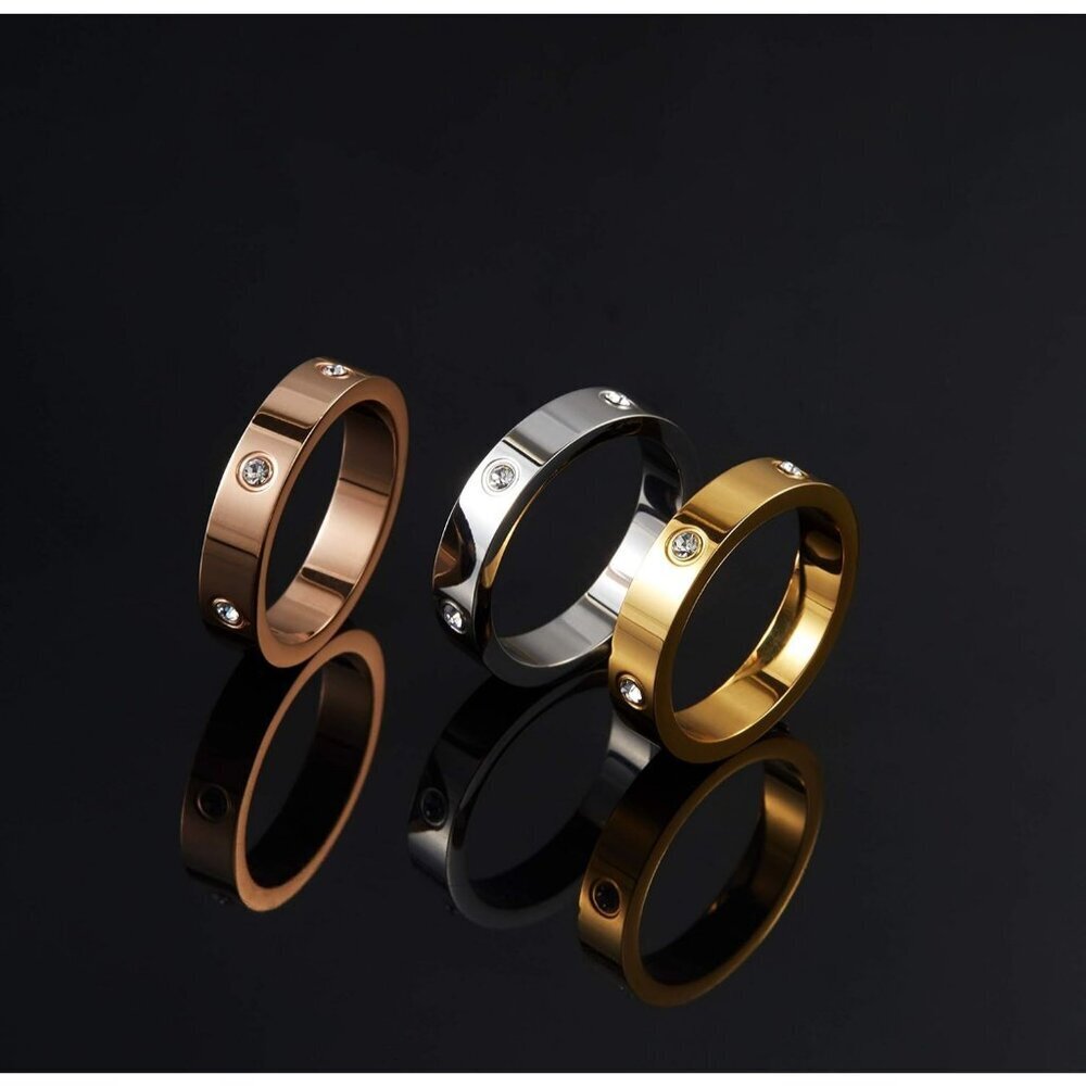 Women's 18K Silver Plated Stainless Steel Wedding Band Birthday Gift Jewelry - Picture 3 of 6